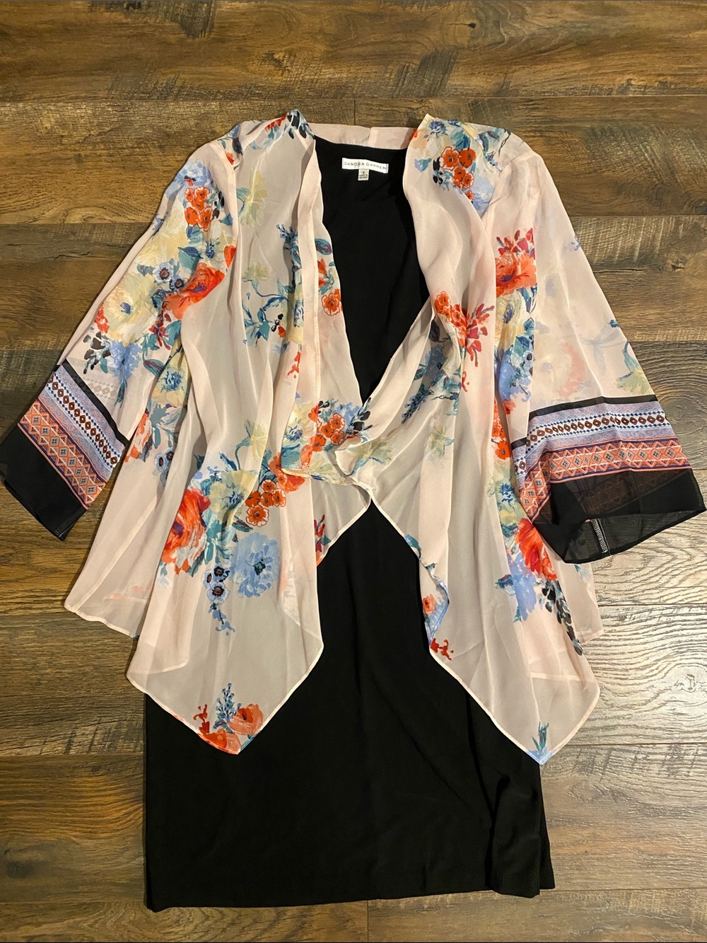 Sheer Floral Kimono Overlay Dress - Black & Blush Floral